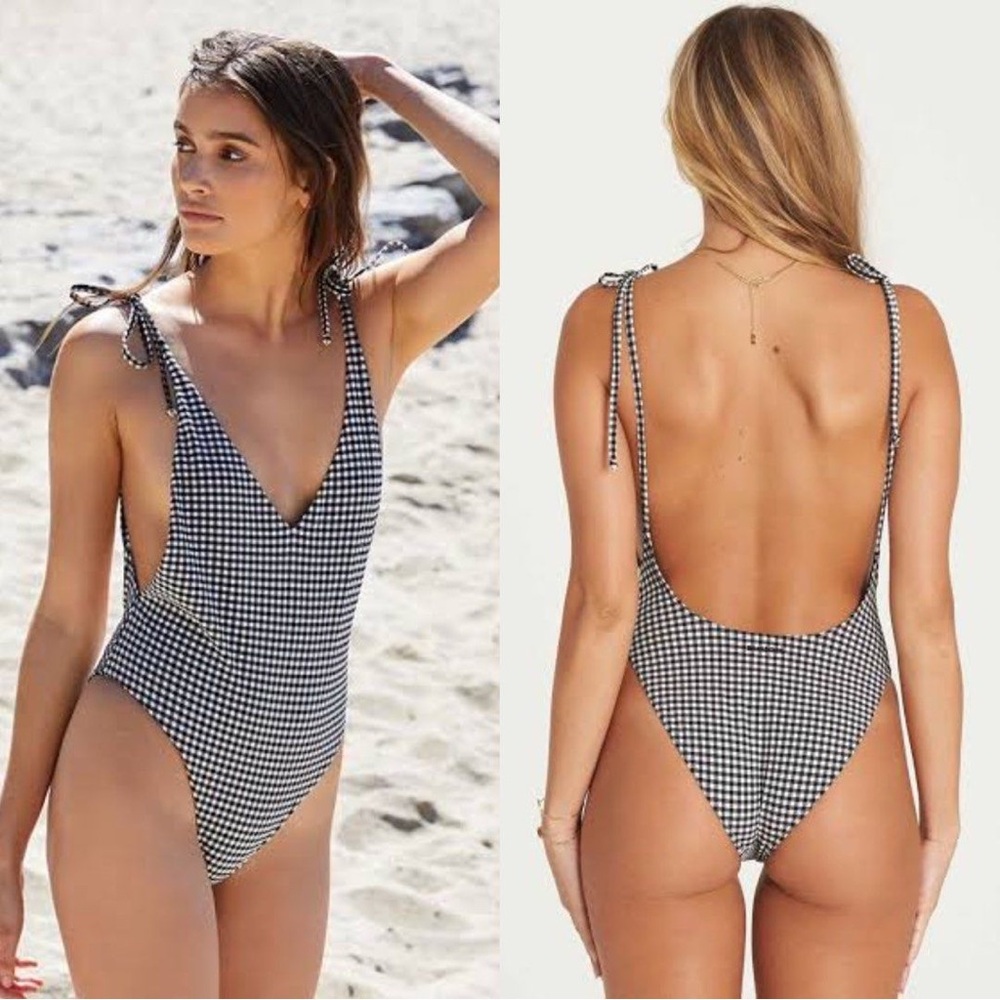 Billabong surf check black pebble gingham one piece